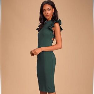 Stylish Splendor emerald green flutter sleeve dress, size M from Lulus